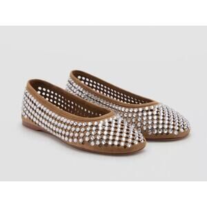 MNG Mango Glam Rhinestone Die Cut Ballet Casual Cream Elegant Flats EU 40 US 9